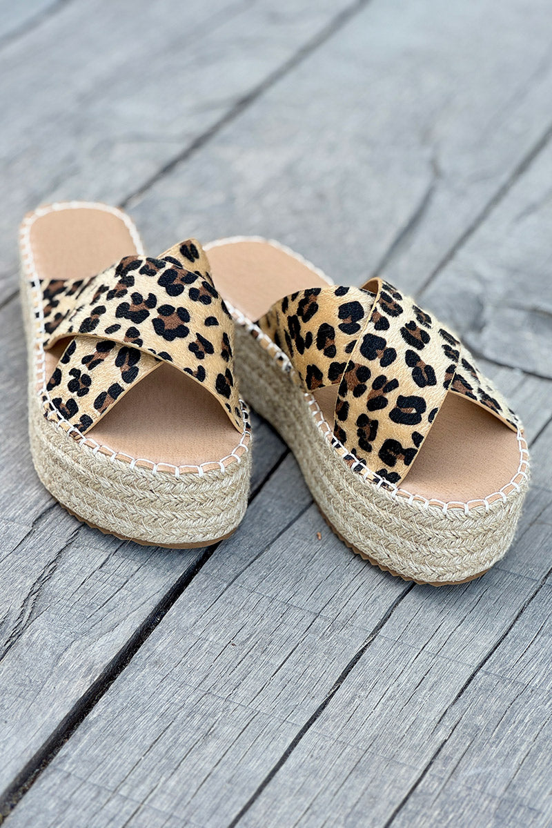 Leopard Faux Fur X-Band Espadrilles