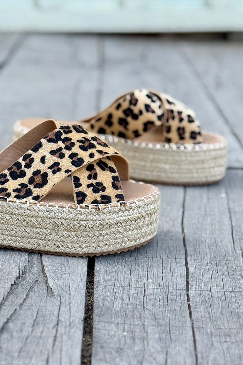 Leopard Faux Fur X-Band Espadrilles