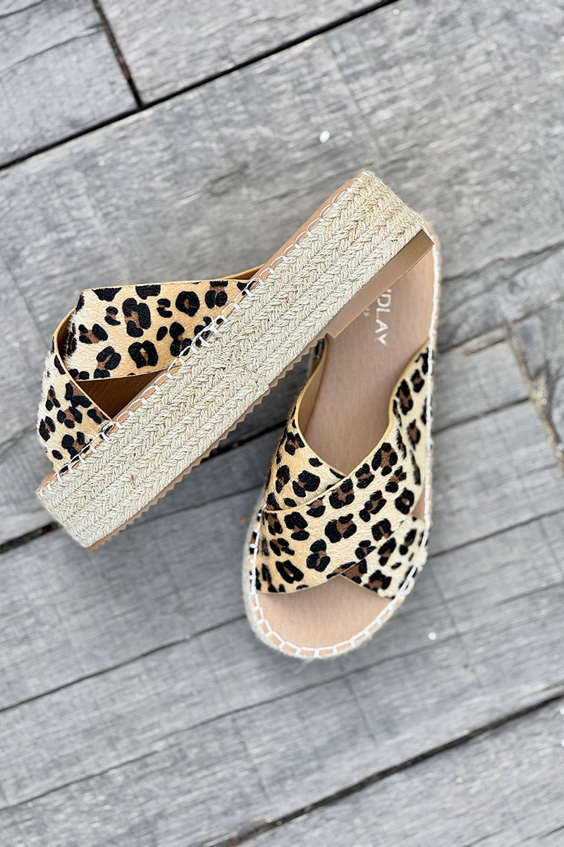 Leopard Faux Fur X-Band Espadrilles