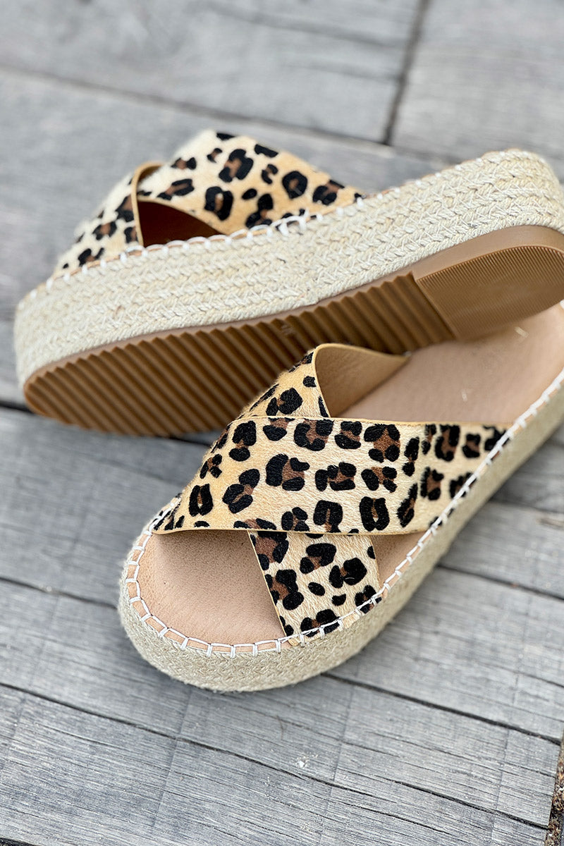 Leopard Faux Fur X-Band Espadrilles