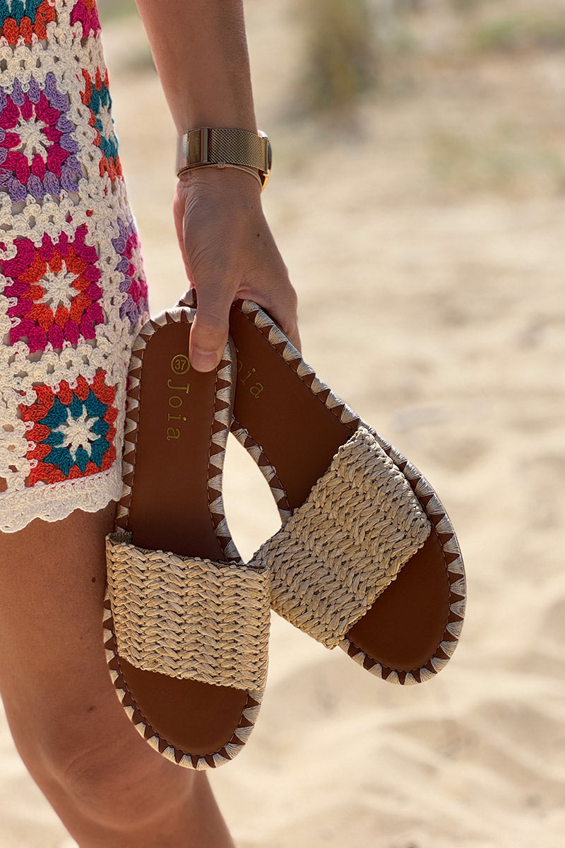 Beige Basket Weave Slides