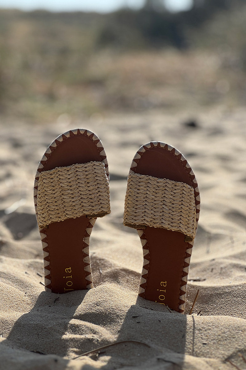 Beige Basket Weave Slides