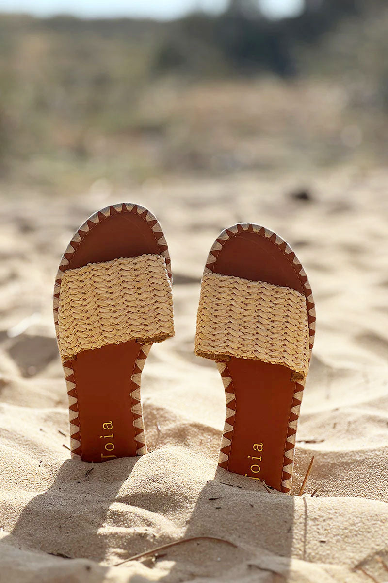 Beige Basket Weave Slides