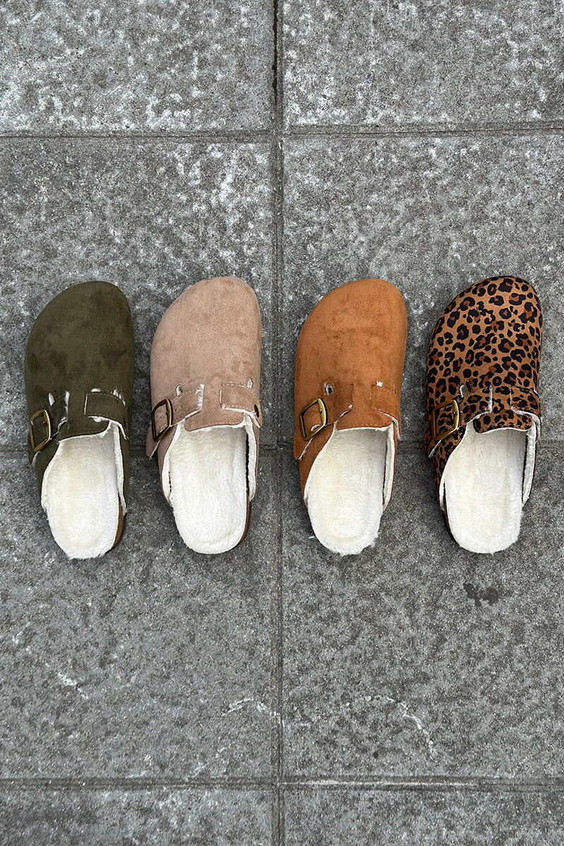 Camel Suedette and Faux Fur Clogs