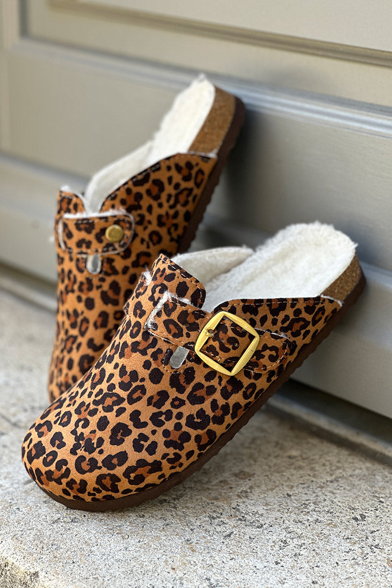 Leopard Suedette and Faux Fur Clogs