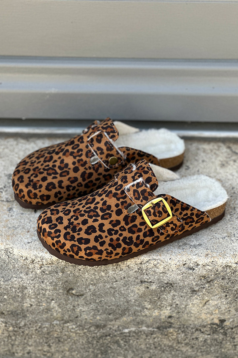 Leopard Suedette and Faux Fur Clogs