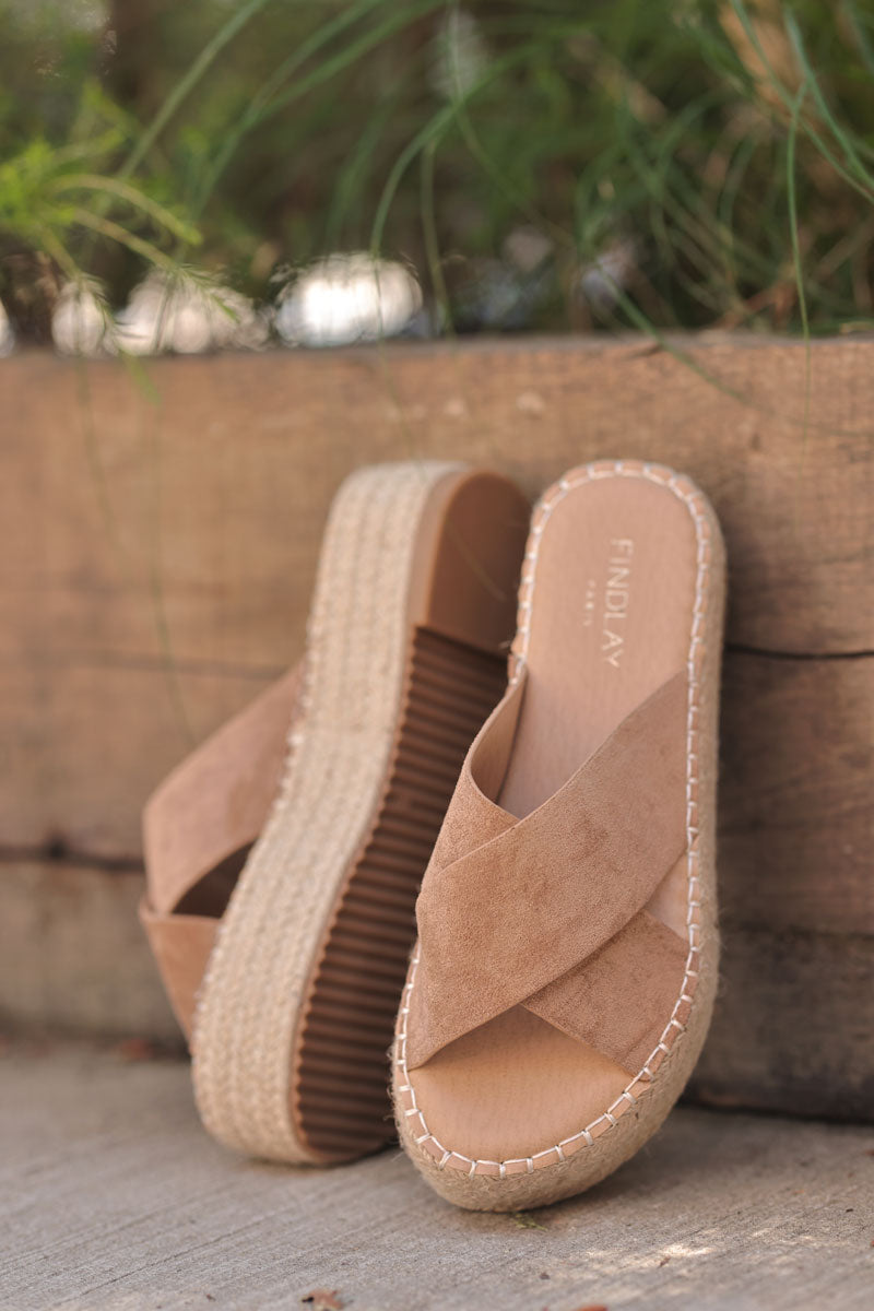 Light Brown X-Band Sueded Mules