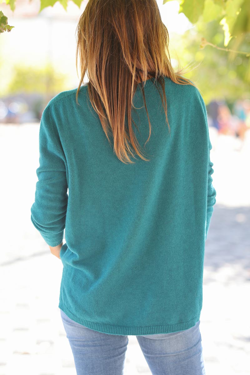 PULL BASIQUE TOUT DOUX SANS COUTURE LONG DERRIERE VERT CANARD D001 (1)