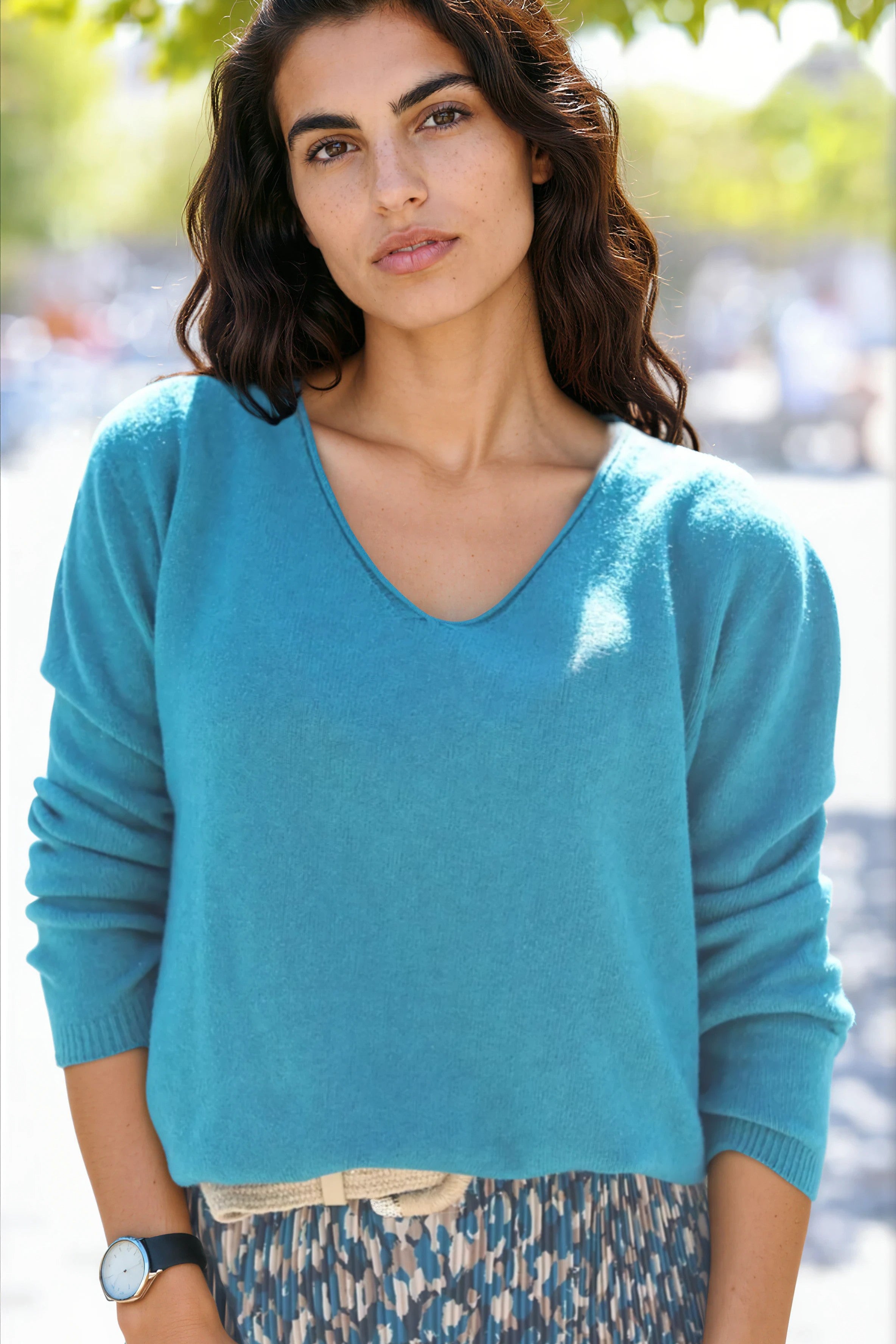 Peacock green soft basic V-neck sweater