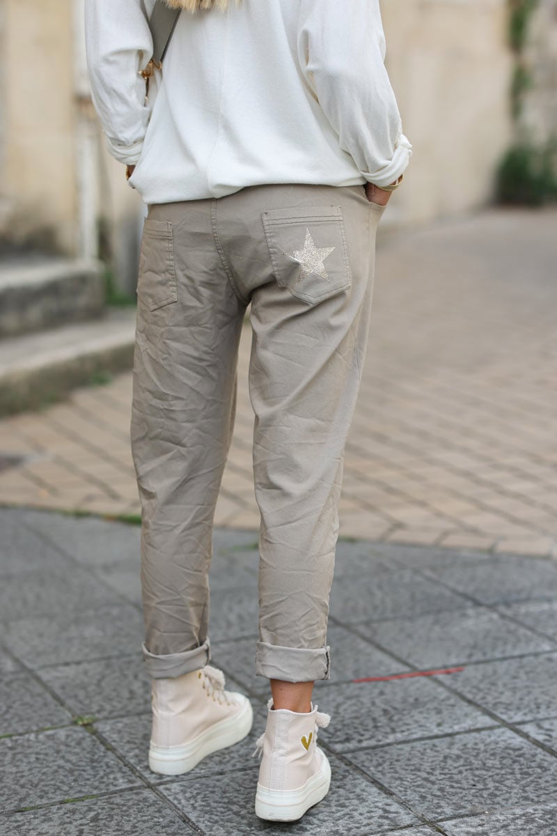 Pantalon beige hiver confort en toile stretch special Belle et Ronde etoile brillante h076 h038 (1)