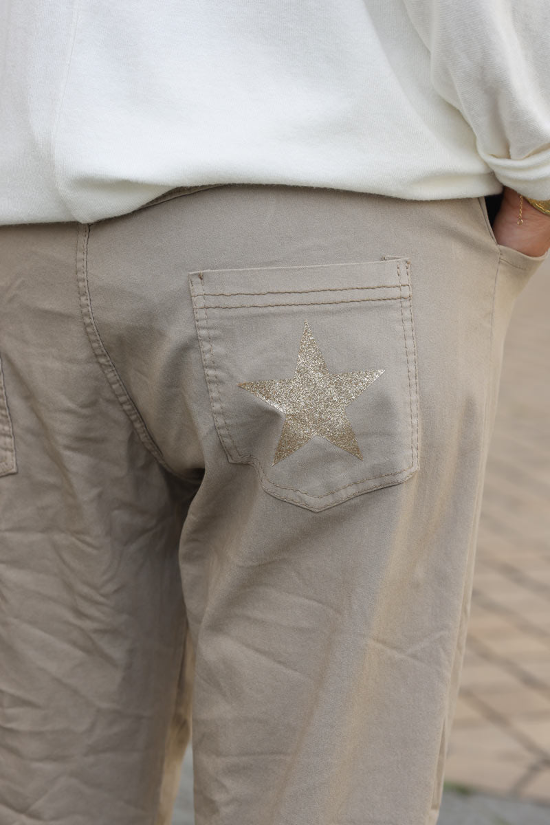 Pantalon beige hiver confort en toile stretch special Belle et Ronde etoile brillante h076 h038 (1)