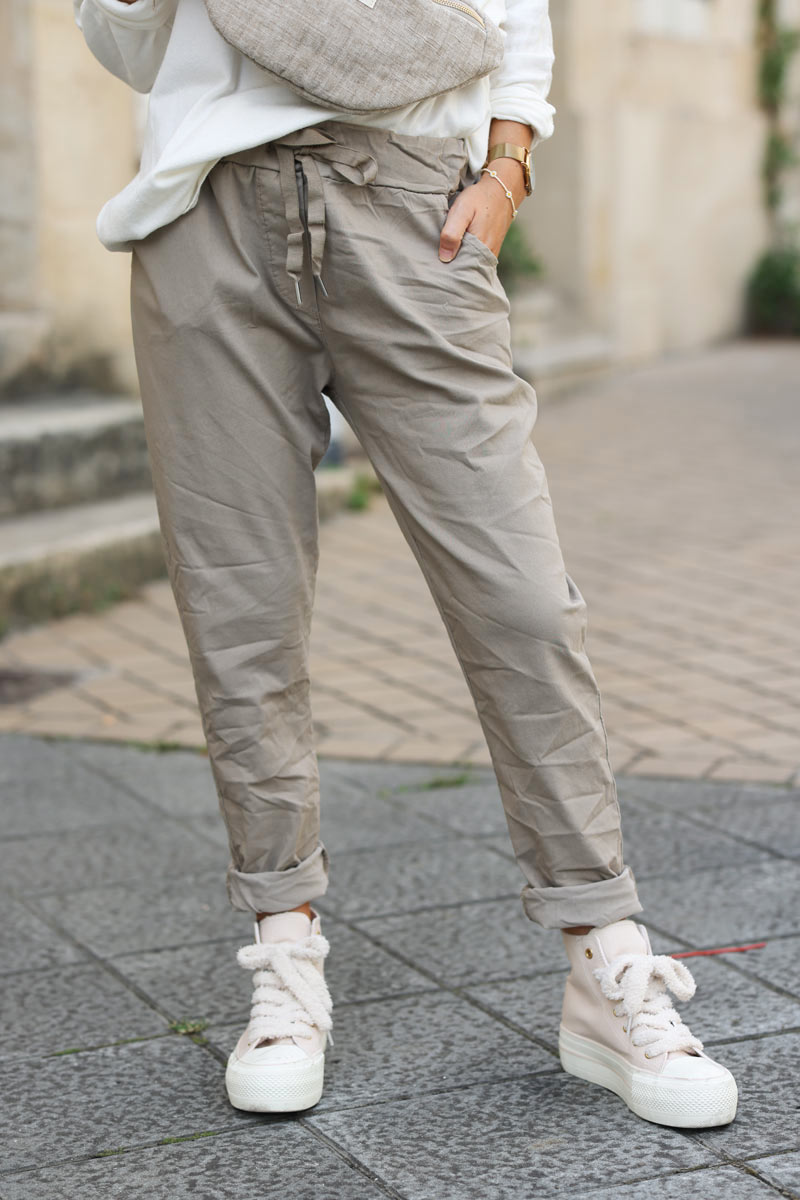 Pantalon beige hiver confort en toile stretch special Belle et Ronde etoile brillante h076 h038 (1)