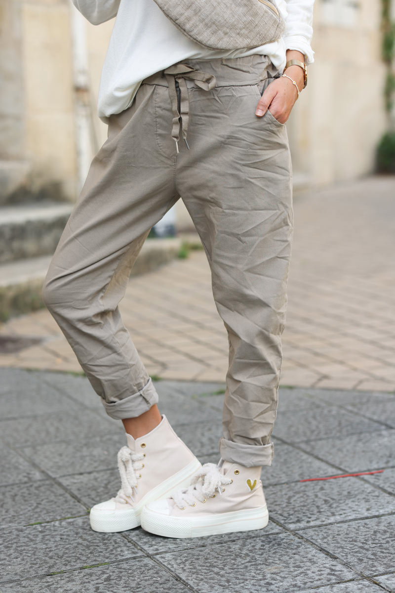 Pantalon beige hiver confort en toile stretch special Belle et Ronde etoile brillante h076 h038 (1)