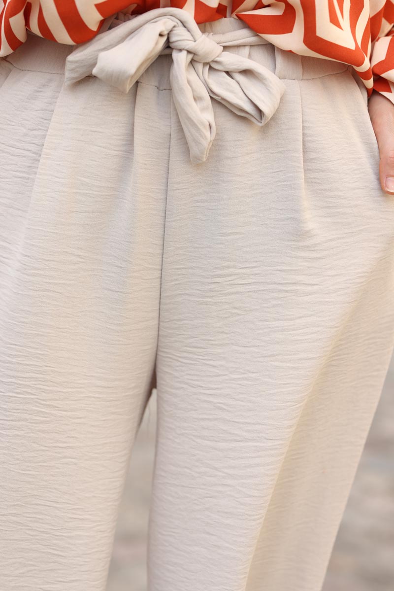 Pantalon beige large fluide ceinture G219 (1)
