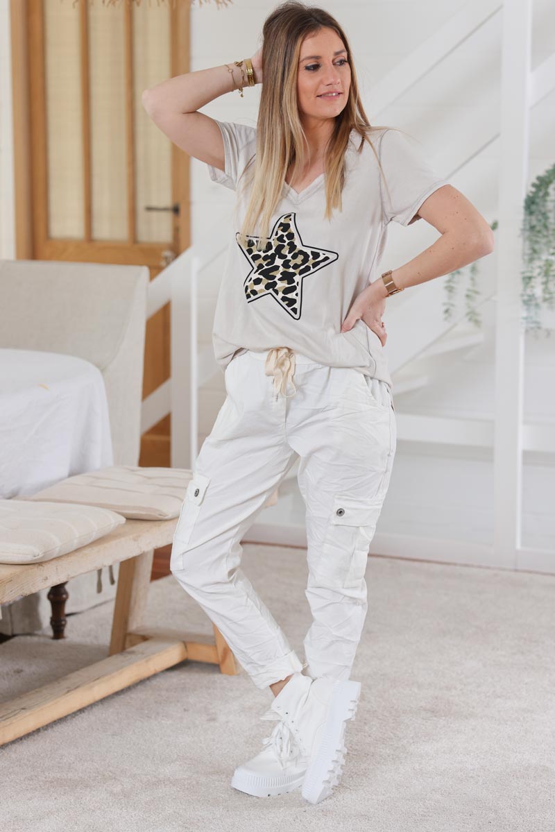 White comfort stretch cargo trousers slim fit