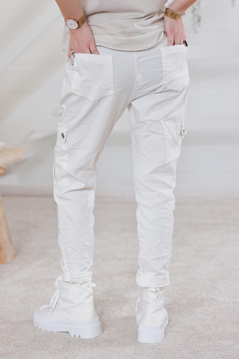 White comfort stretch cargo trousers slim fit