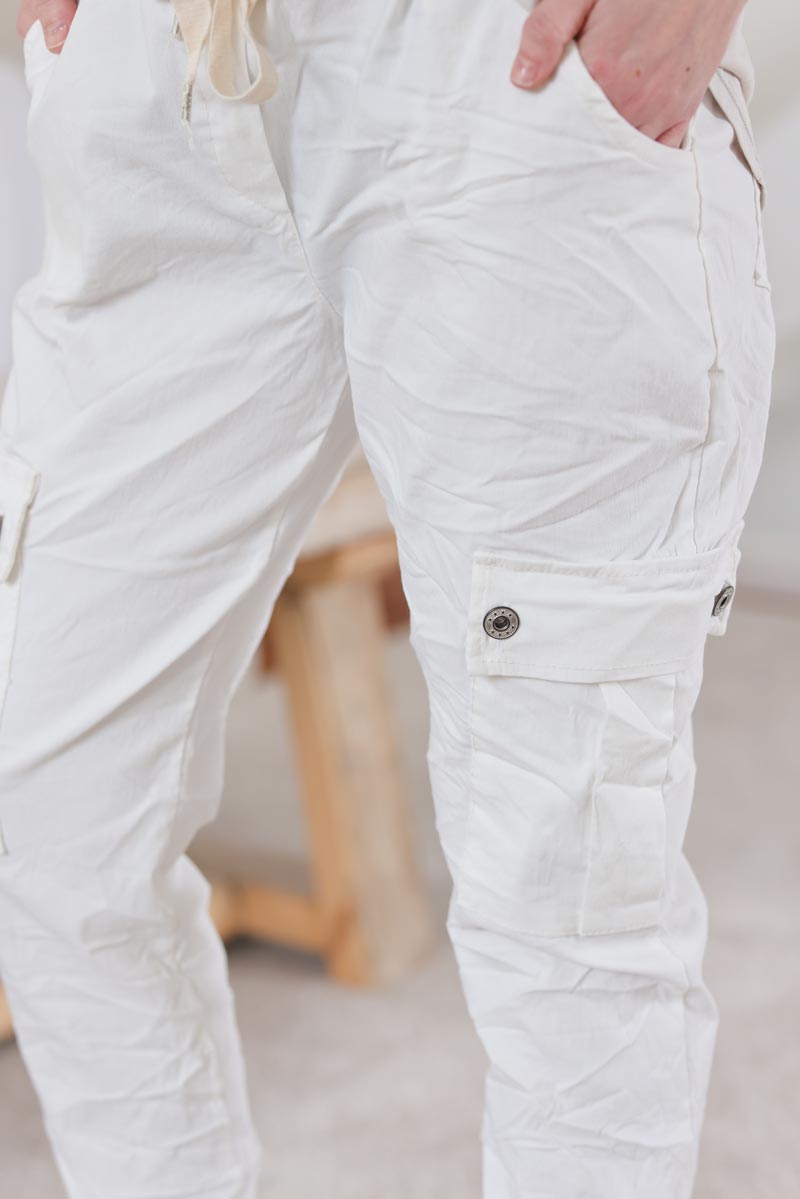 White comfort stretch cargo trousers slim fit