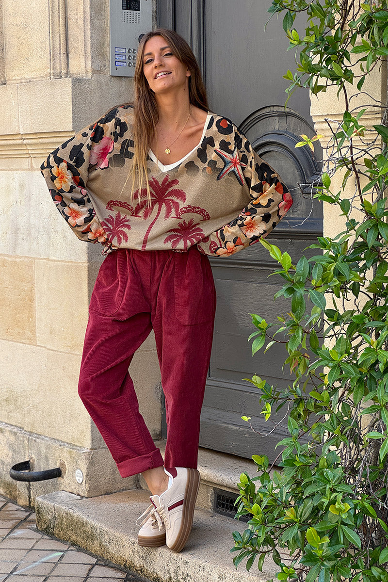 Cranberry Paperbag Waist Corduroys