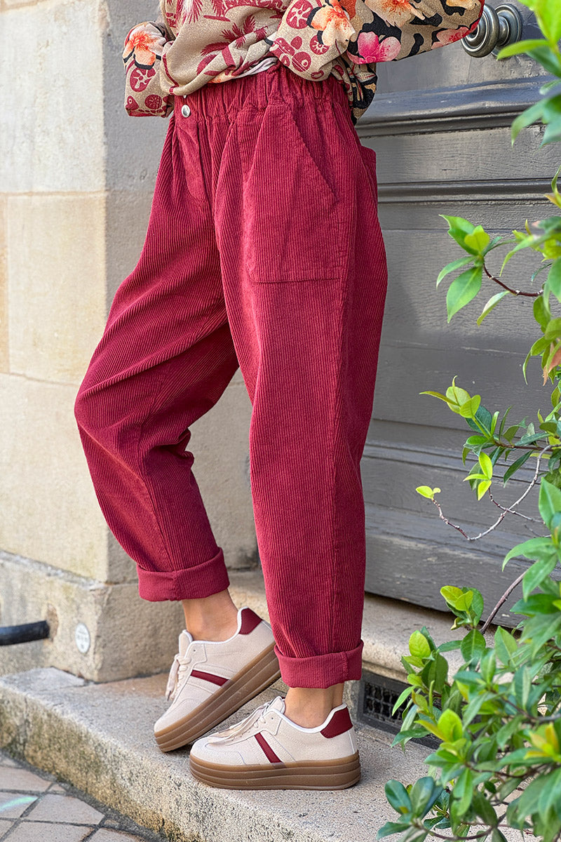 Cranberry Paperbag Waist Corduroys