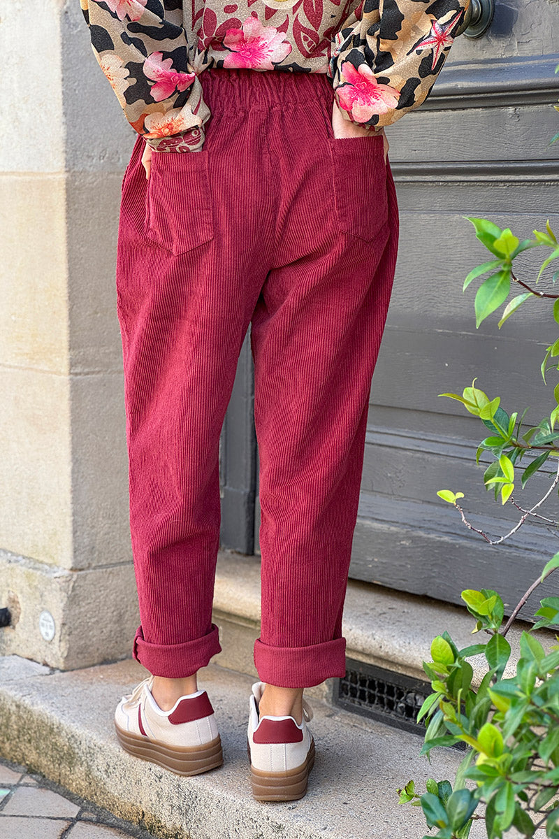 Cranberry Paperbag Waist Corduroys