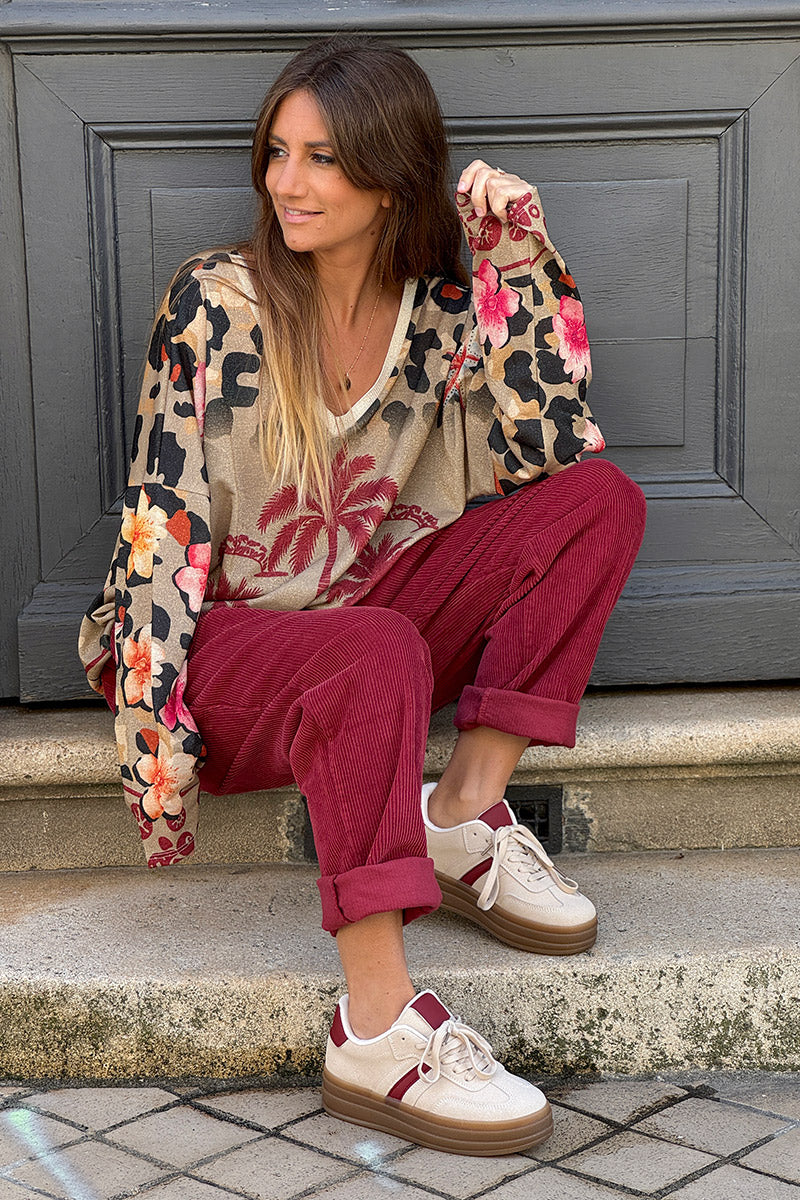 Cranberry Paperbag Waist Corduroys