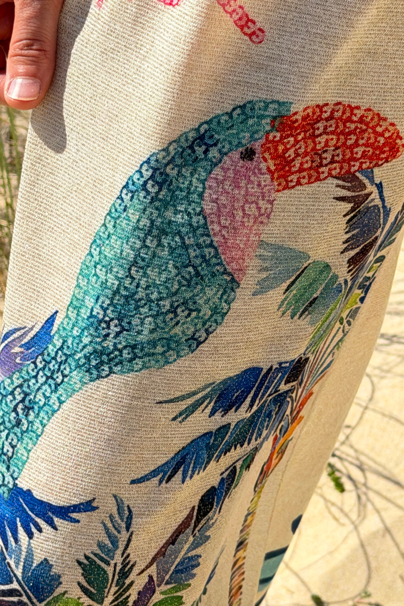 Beige Tropical Abstract Glitter Knit Tunic