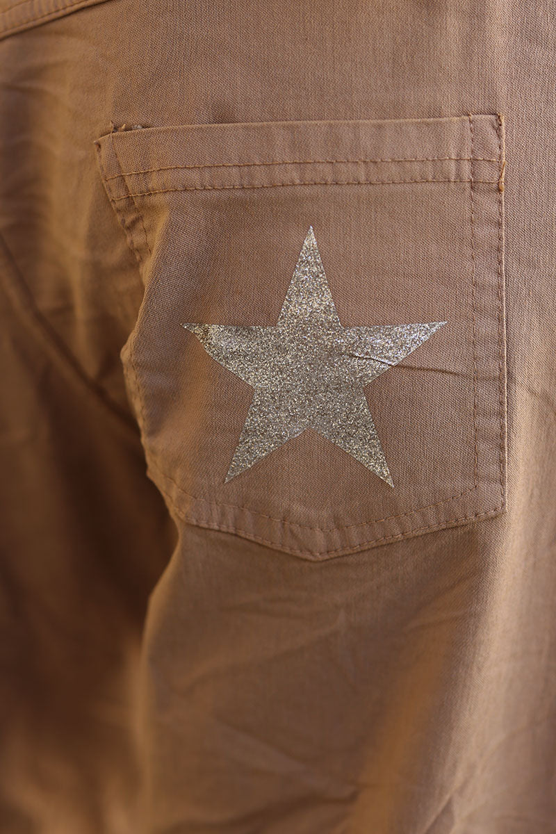 Pantalon camel confort en toile stretch spécial Belle et Ronde étoile brillante vêtement grande taille H076
