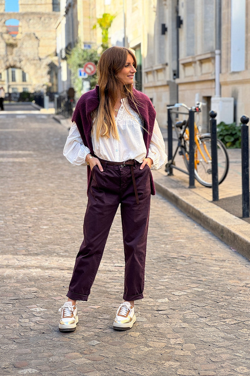 Burgundy Stretch Twill Trousers