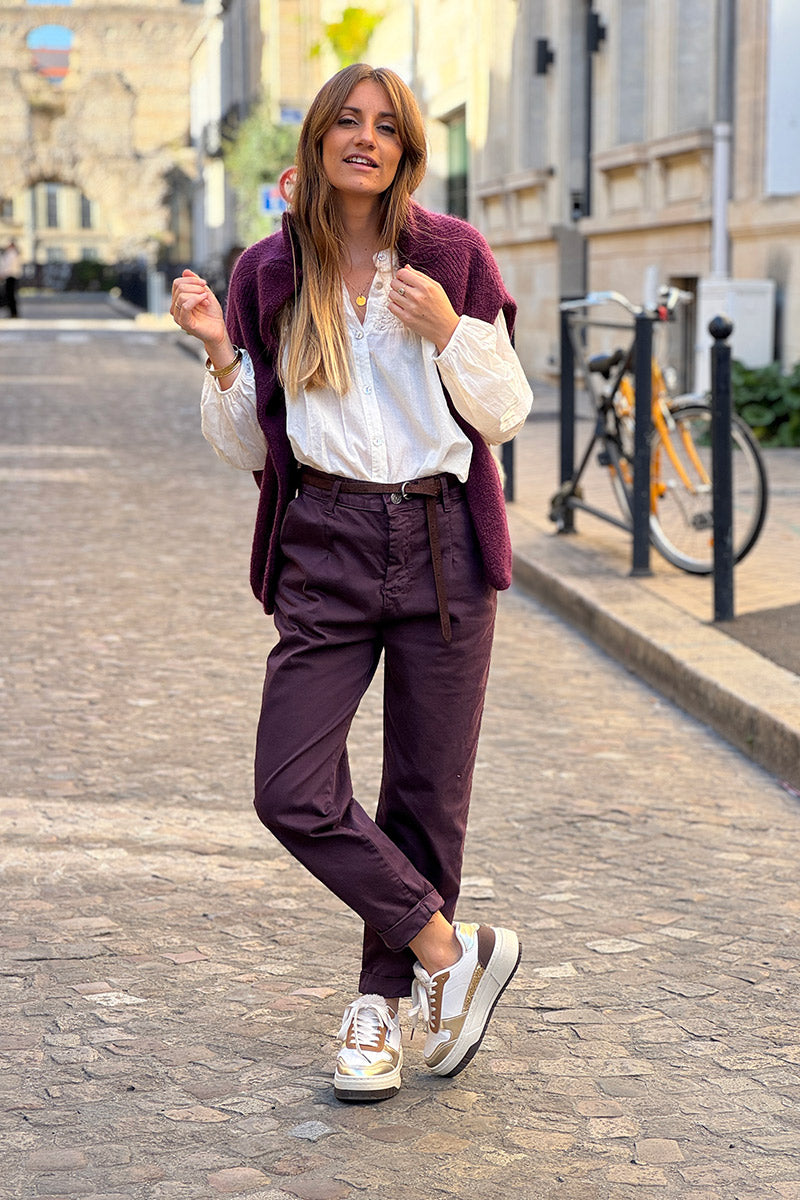 Burgundy Stretch Twill Trousers