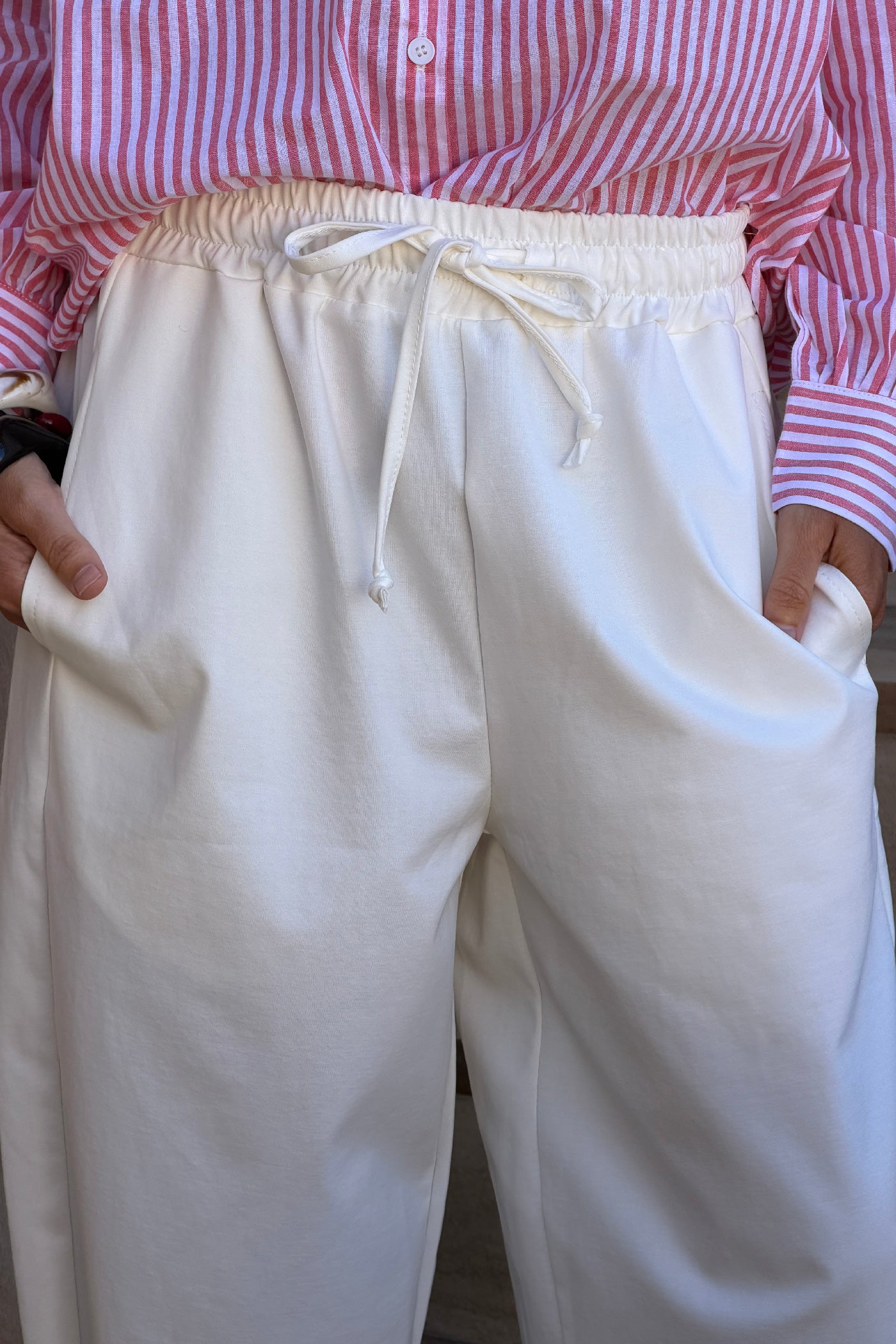 Off White Poplin Pull-On Pants