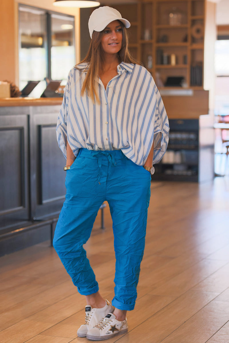 Pantalón elástico azul celeste cómodo con cinturilla elástica