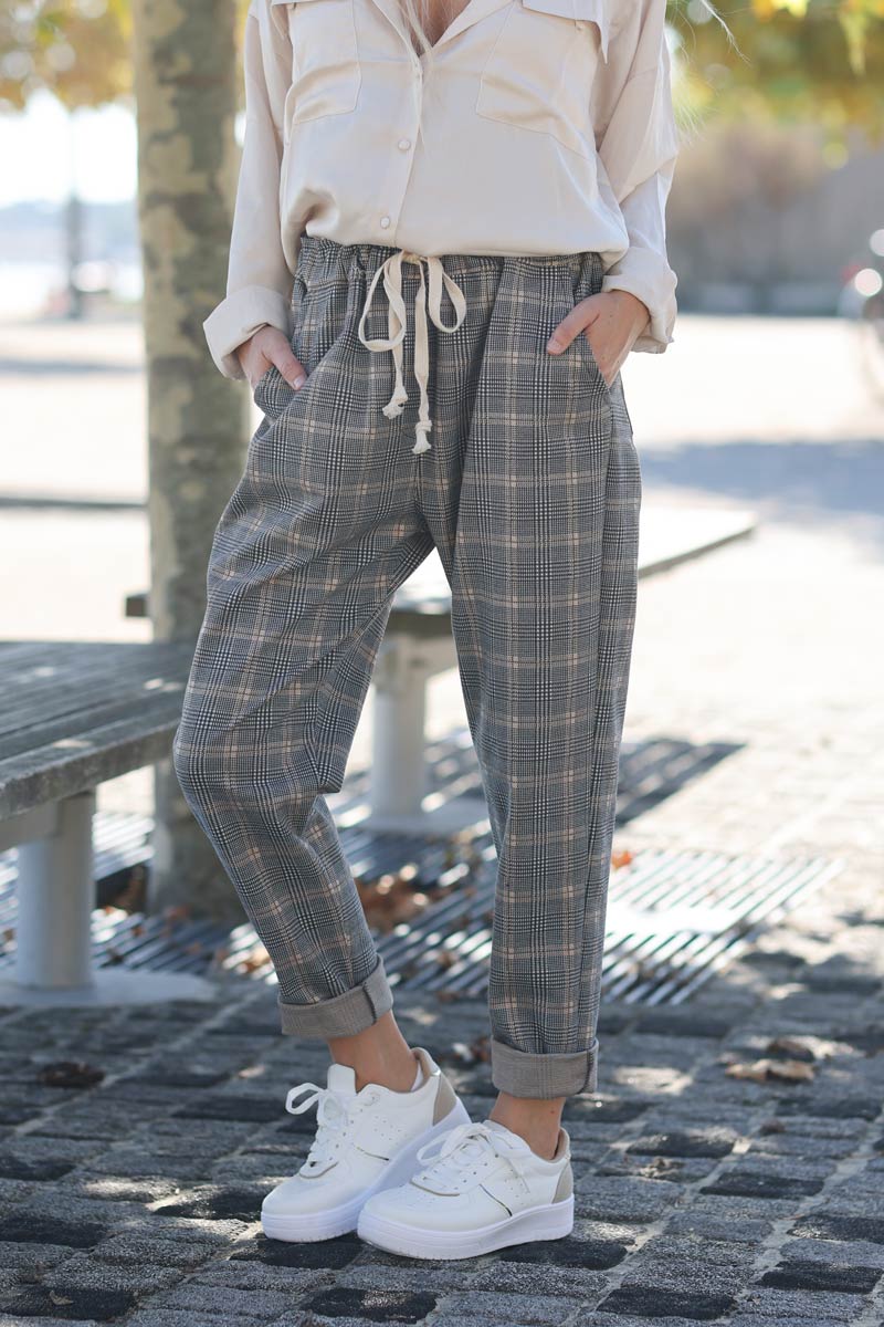 Pantalon confort carreaux style tweed e223 (1)