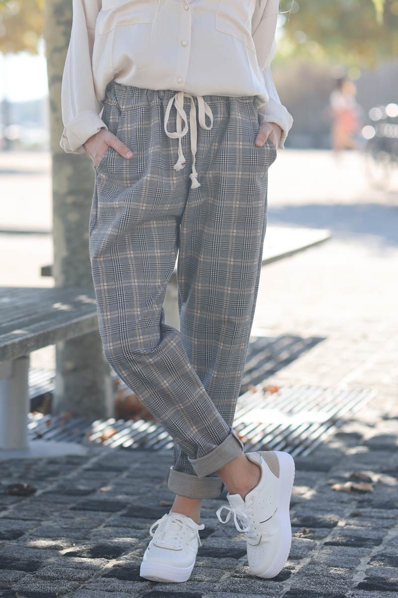 Pantalon confort carreaux style tweed e223 (1)