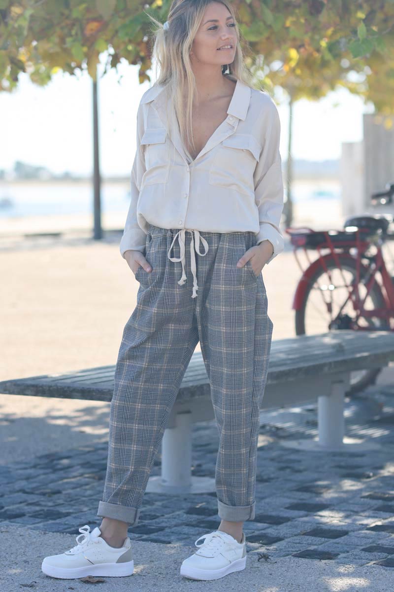 Pantalon confort carreaux style tweed e223 (1)