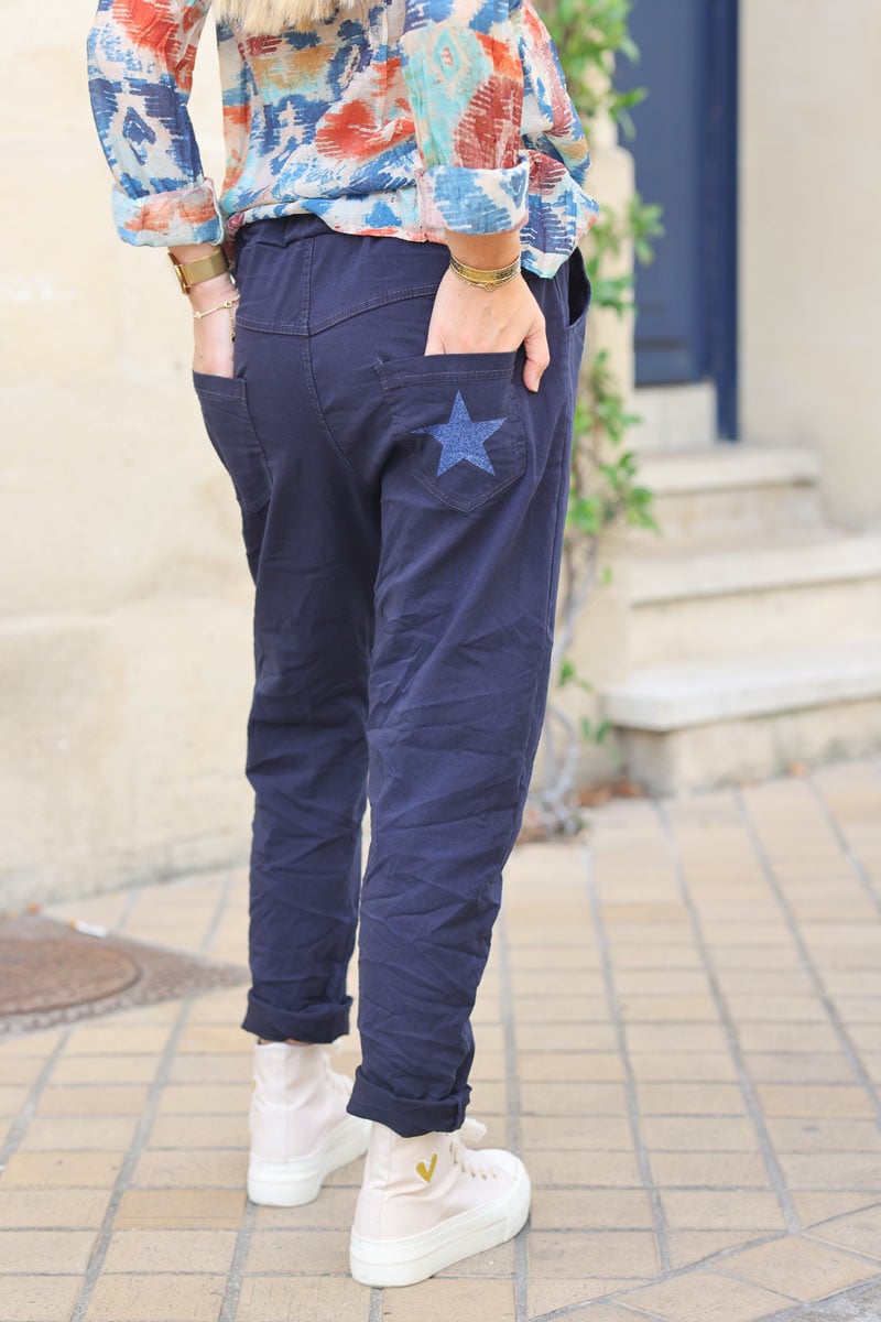 Pantalon confort en toile stretch special Belle et Ronde etoile brillante h076 h038 (1)