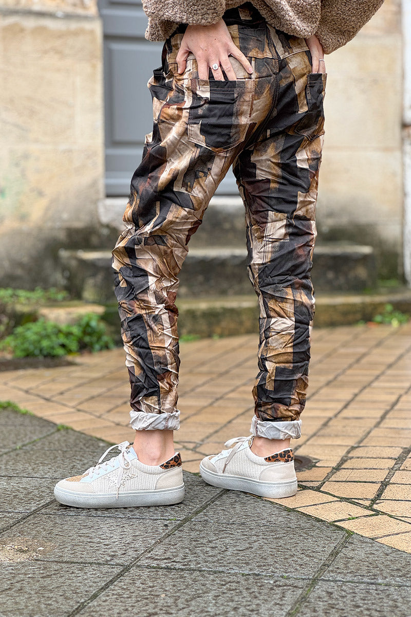 Taupe Abstract Square Pull-On Pants