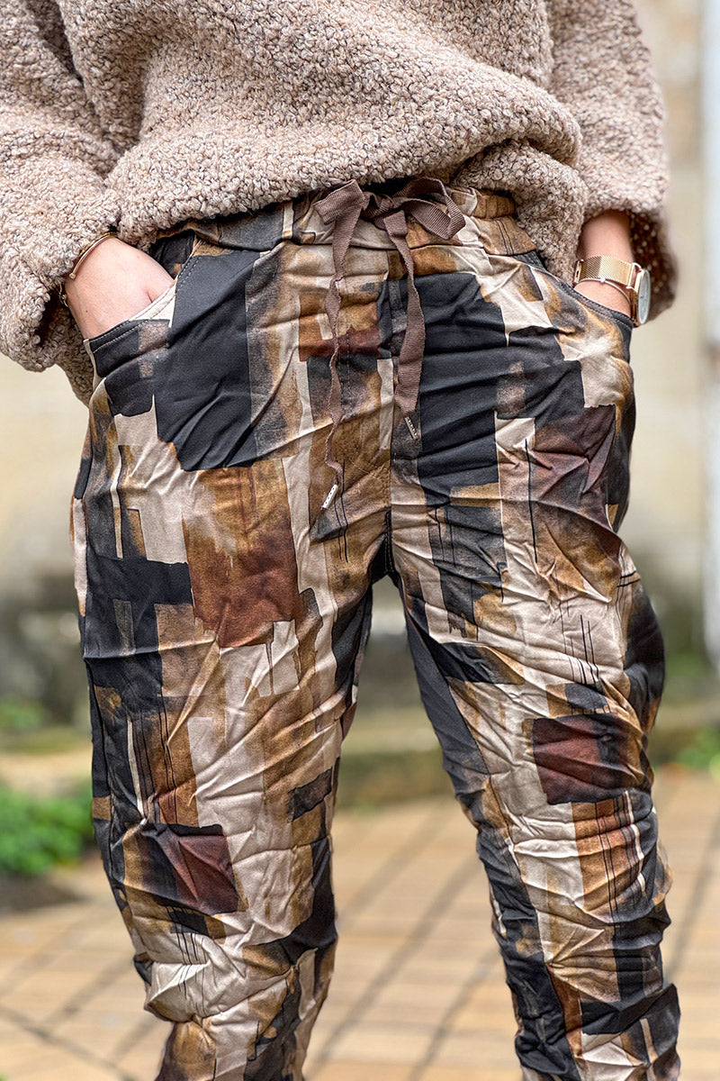 Taupe Abstract Square Pull-On Pants