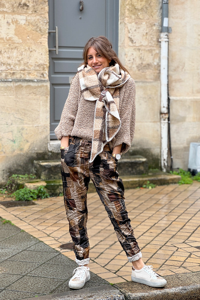 Taupe Abstract Square Pull-On Pants