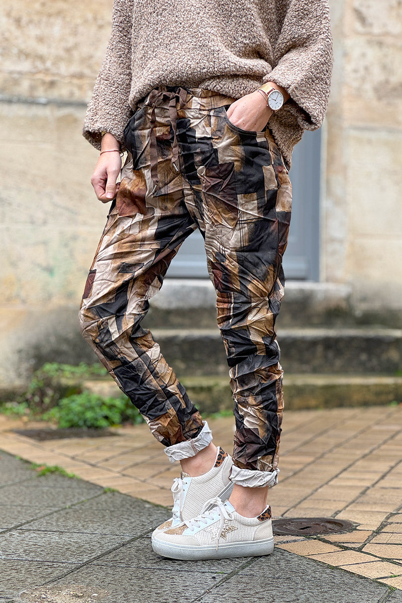 Taupe Abstract Square Pull-On Pants