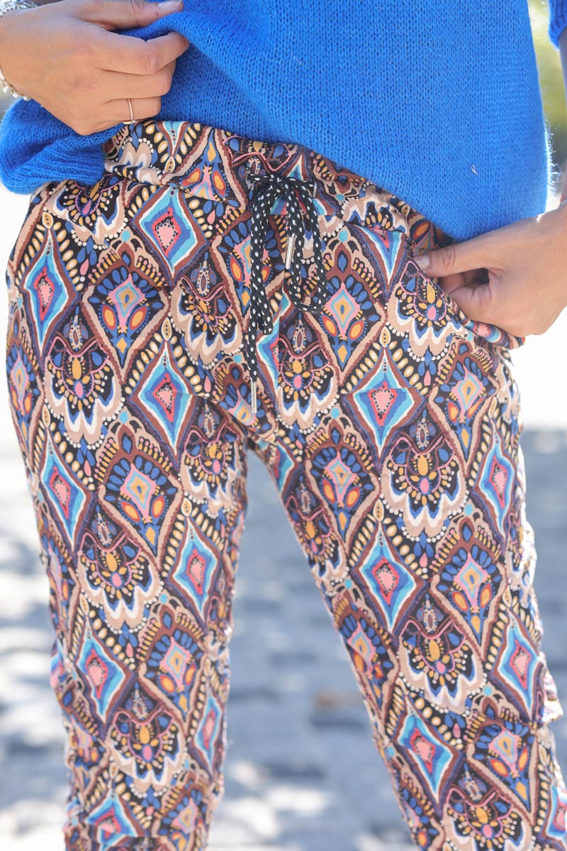 Pantalon confort peau de peche imprime mexicain noir G191 (1)