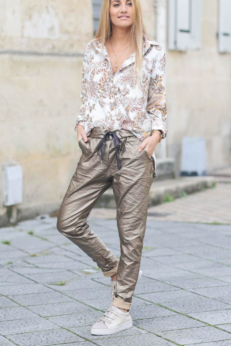 Pantalon confort simili effet huile bronze E212 (1)