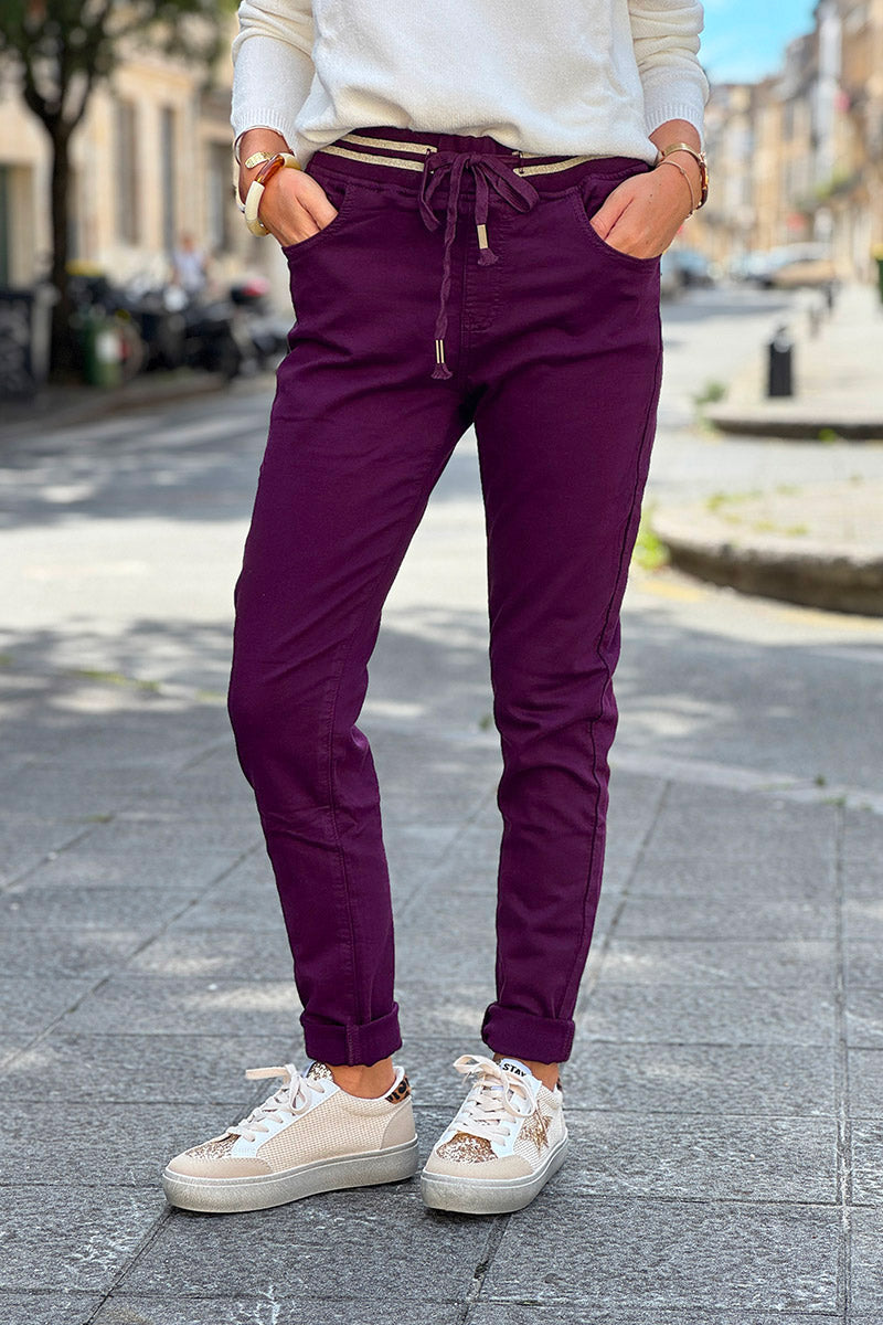 Burgundy comfort stretch slim fit trousers