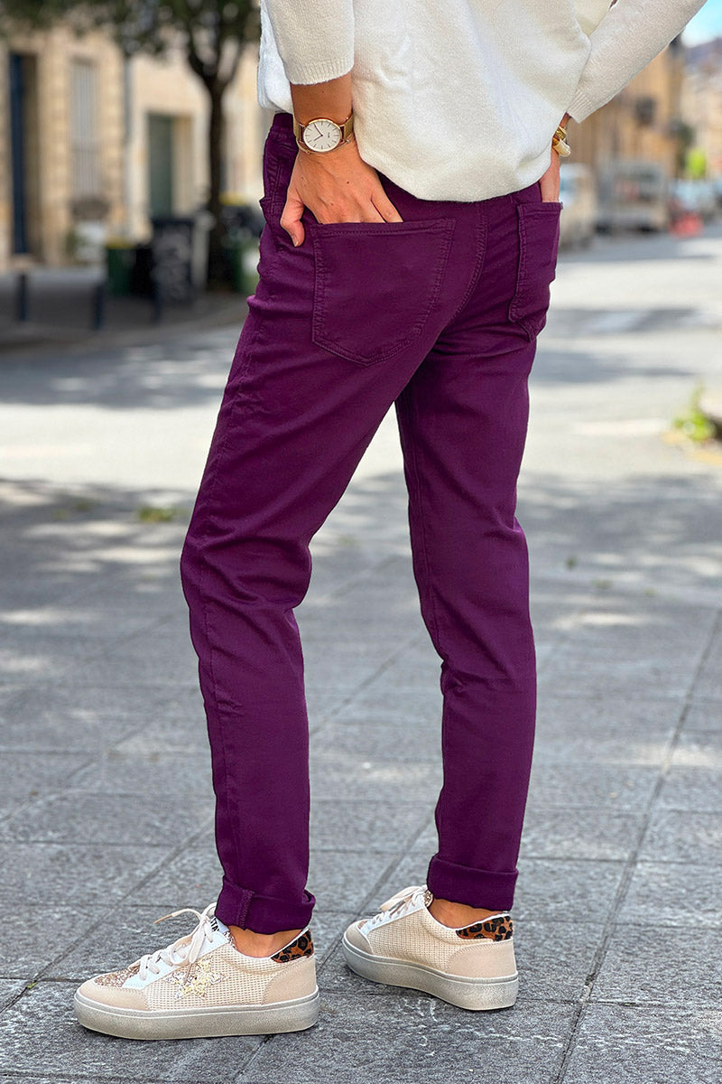 Burgundy comfort stretch slim fit trousers