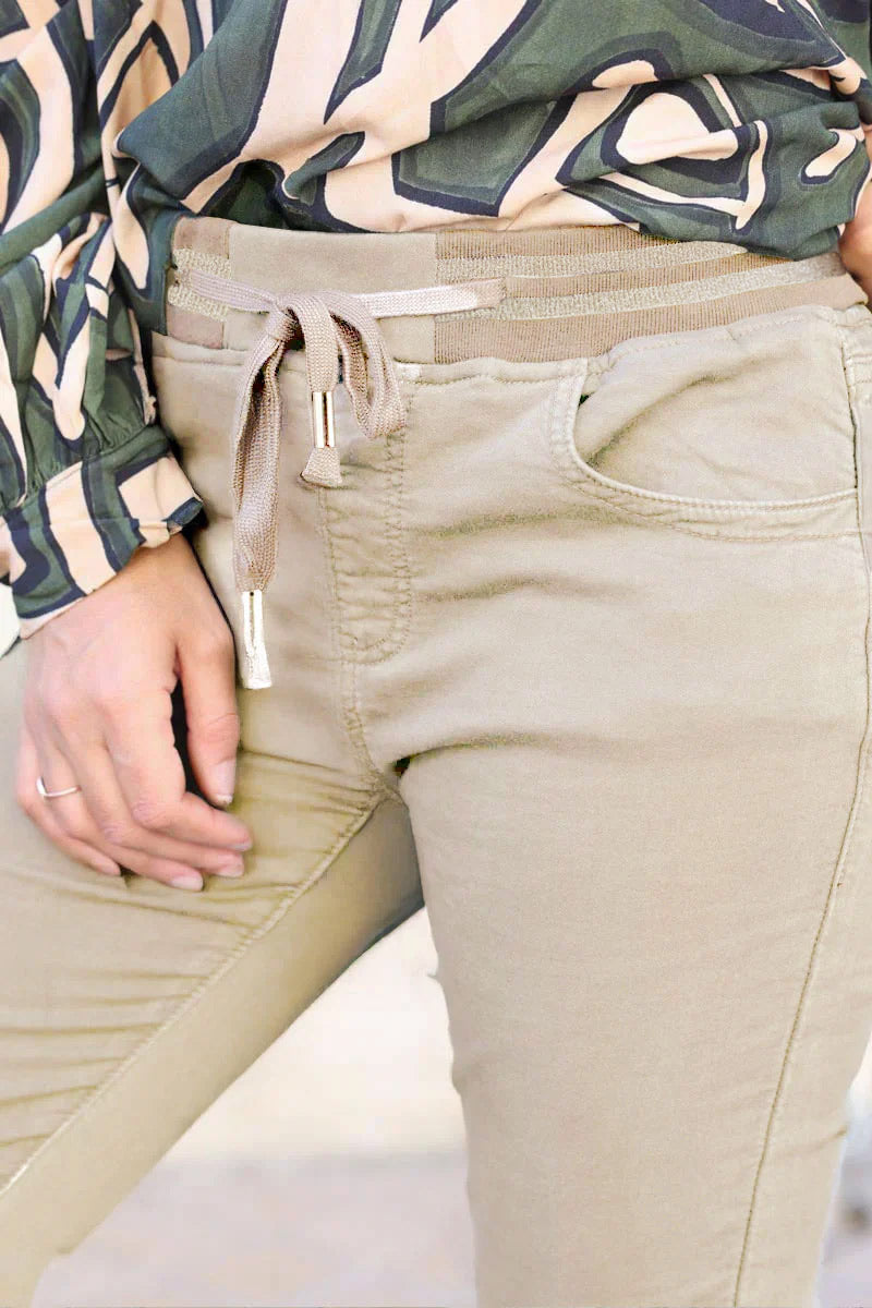 Beige comfort stretch slim fit trousers