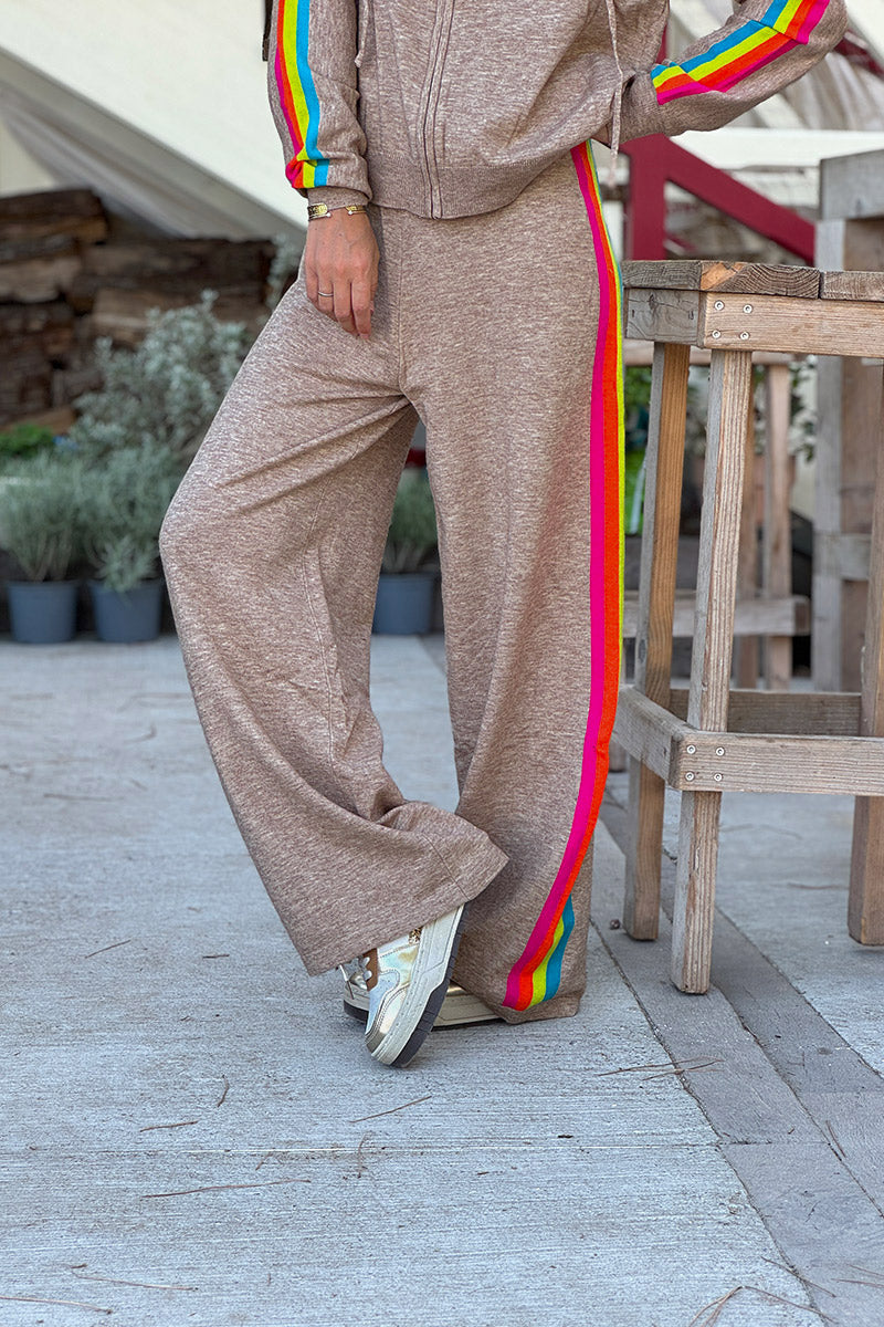 Taupe Rainbow Stripe Knit Lounge Pants