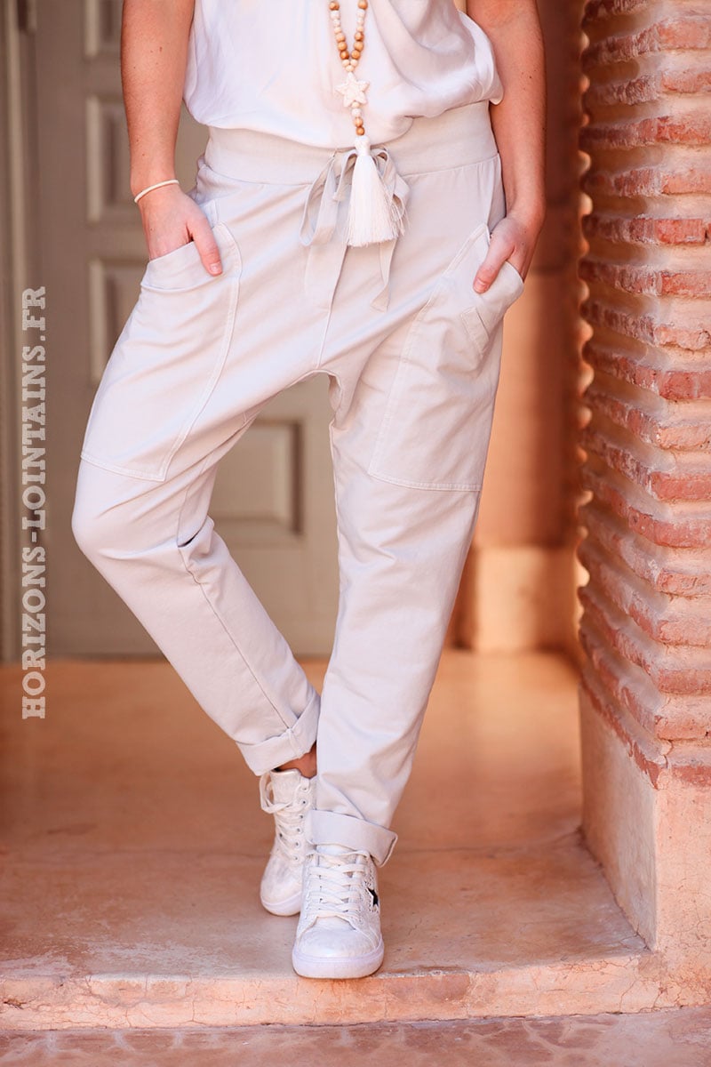 Pantalón de Algodón - Arasia-Shop tamano M Color crema