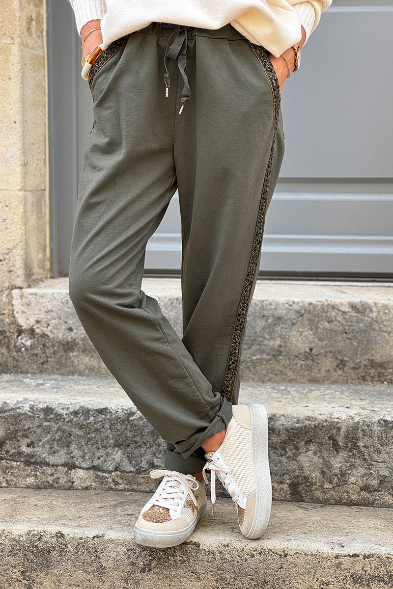 Olive Leopard Stripe Pull-On Pants