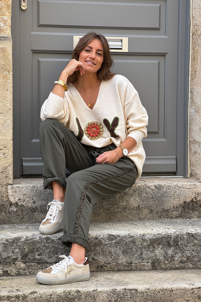 Olive Leopard Stripe Pull-On Pants