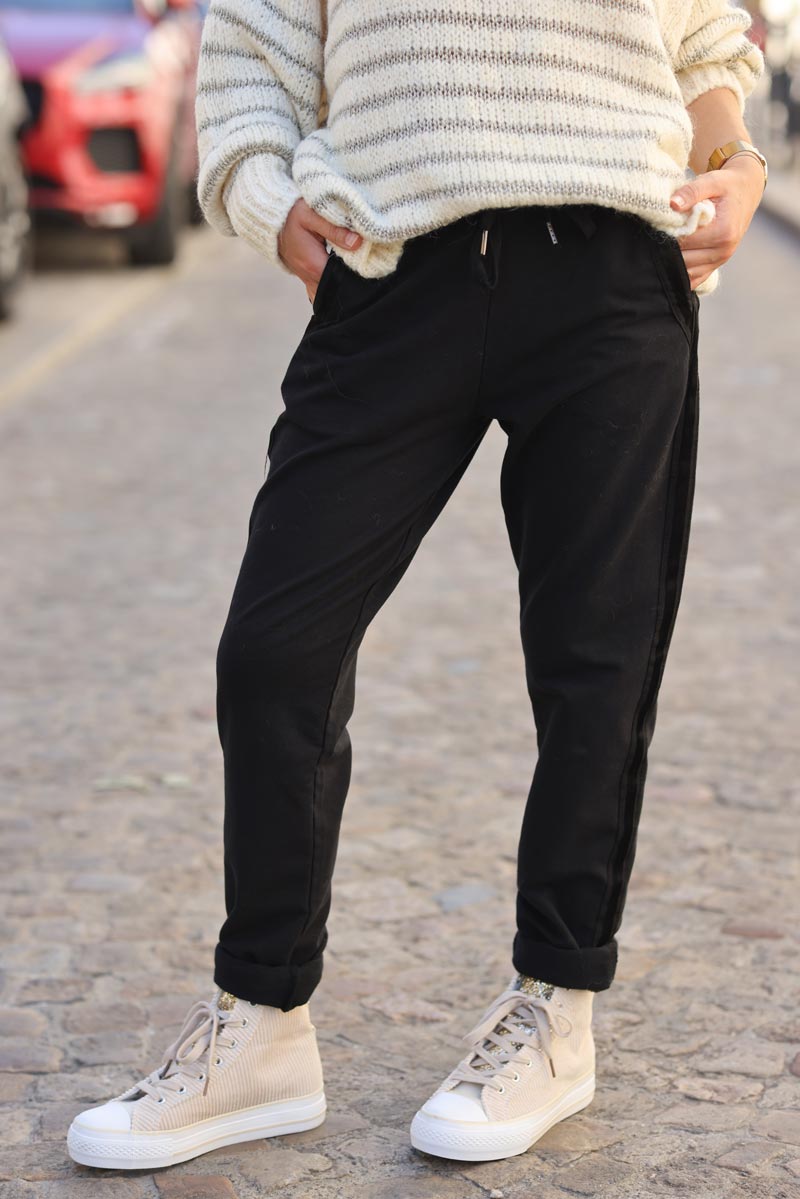 Pantalon de jogging lisere satine noir g206 (1)