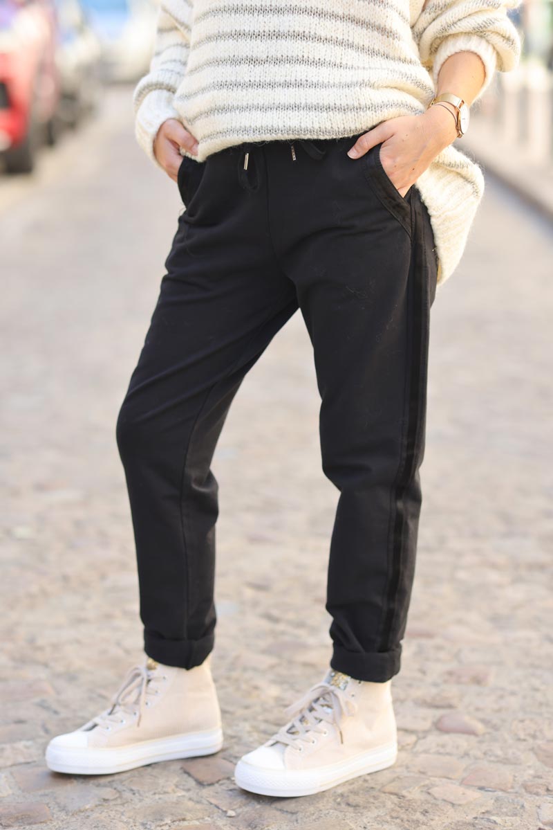 Pantalon de jogging lisere satine noir g206 (1)